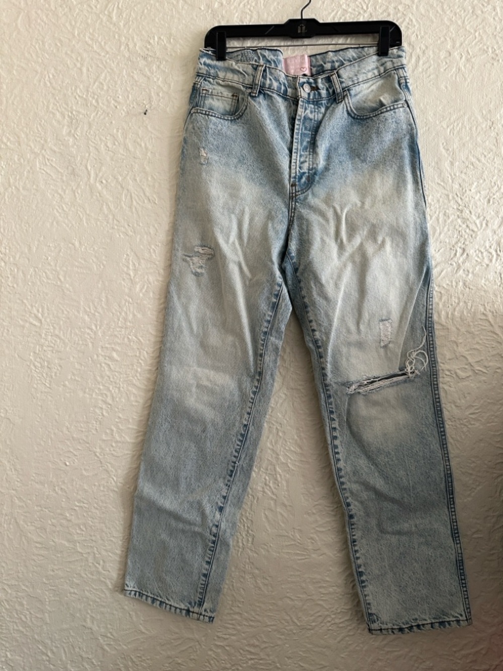 Revice Acid Wash Distressed Booty Rip Straight Leg Jeans 31